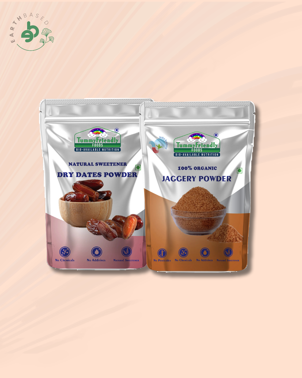 TummyFriendly Foods Natural Sweeteners Premium Dates, Organic Jaggery Powder - 2 Packs, 200g Each Cereal (400 g, Pack of 2) - EarthBased