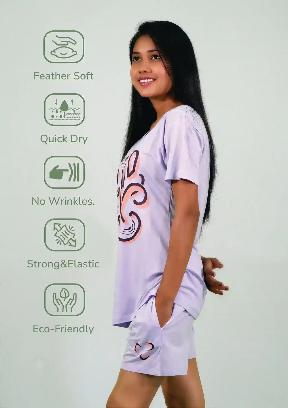 I'm Not Scared of the Dark T-shirt & Shorts Set in Pastel Lilac | Playout - EarthBased