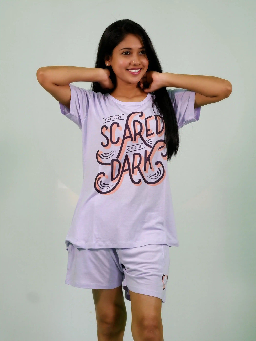 I'm Not Scared of the Dark T-shirt & Shorts Set in Pastel Lilac | Playout - EarthBased