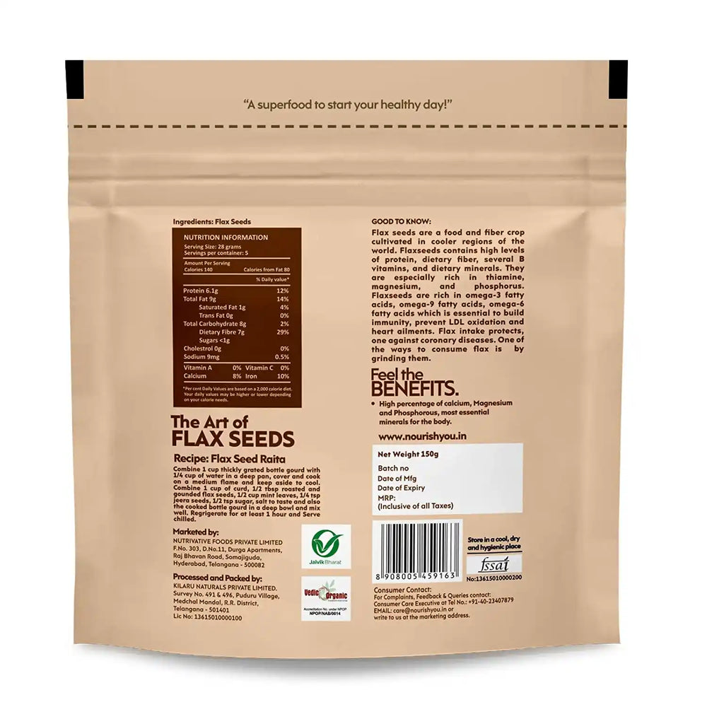 Nourish You ORGANIC RAW FLAX SEEDS 150G | Pack of 6 - EarthBased