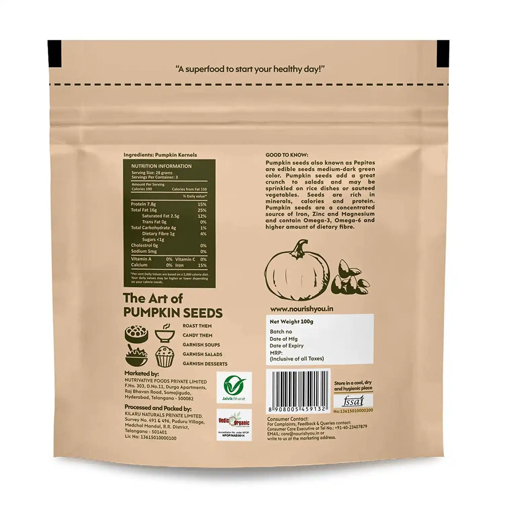 Nourish You ORGANIC RAW PUMPKIN SEEDS 100G - EarthBased