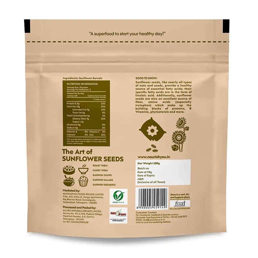 Nourish You ORGANIC RAW SUNFLOWER SEEDS 100G | Pack of 4 - EarthBased