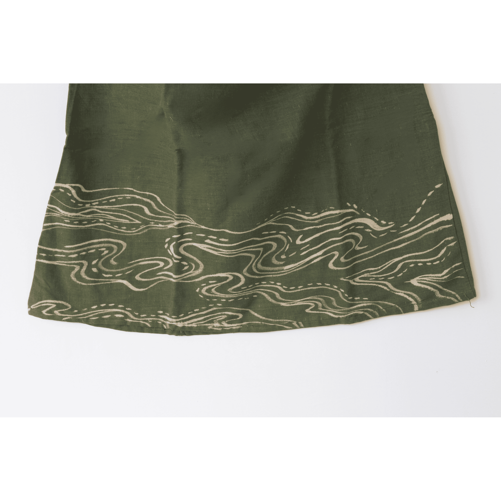 Olive green sleeveless cotton summer top for women by JOD, hand-painted detail