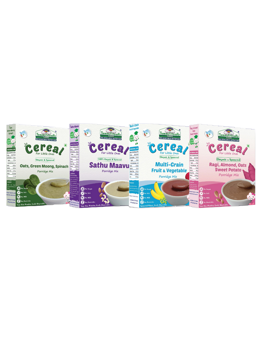 TummyFriendly Foods Organic Certified Stage3 Sprouted Porridge Mixes Combo - 4 Packs With Oats | Organic Baby Food for 8 Months Old Baby |4 Packs, 200g Each Cereal (800 g, Pack of 4) - EarthBased