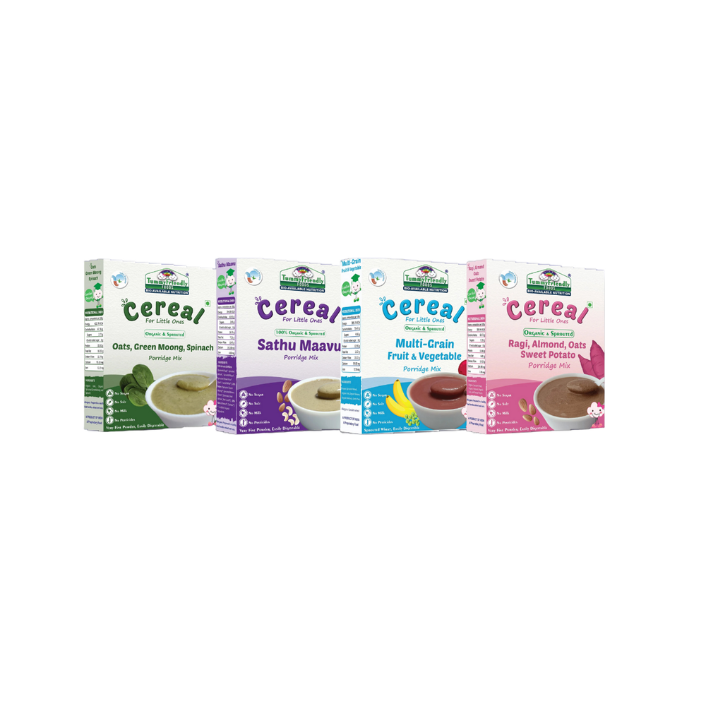 TummyFriendly Foods Organic Certified Stage3 Sprouted Porridge Mixes Combo - 4 Packs With Oats | Organic Baby Food for 8 Months Old Baby |4 Packs, 200g Each Cereal (800 g, Pack of 4) - EarthBased