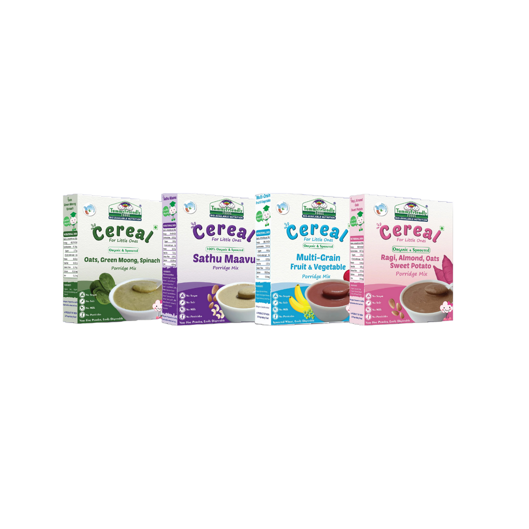 TummyFriendly Foods Organic Certified Stage3 Sprouted Porridge Mixes Combo - 4 Packs With Oats | Organic Baby Food for 8 Months Old Baby |4 Packs, 200g Each Cereal (800 g, Pack of 4) - EarthBased