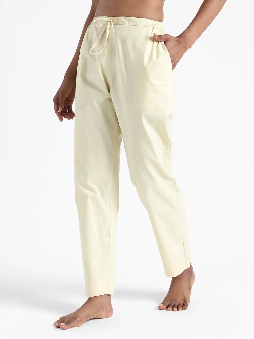Organic Cotton & Natural Dyed Womens Lemon Yellow Color Slim Fit Pants by Livbio - EarthBased