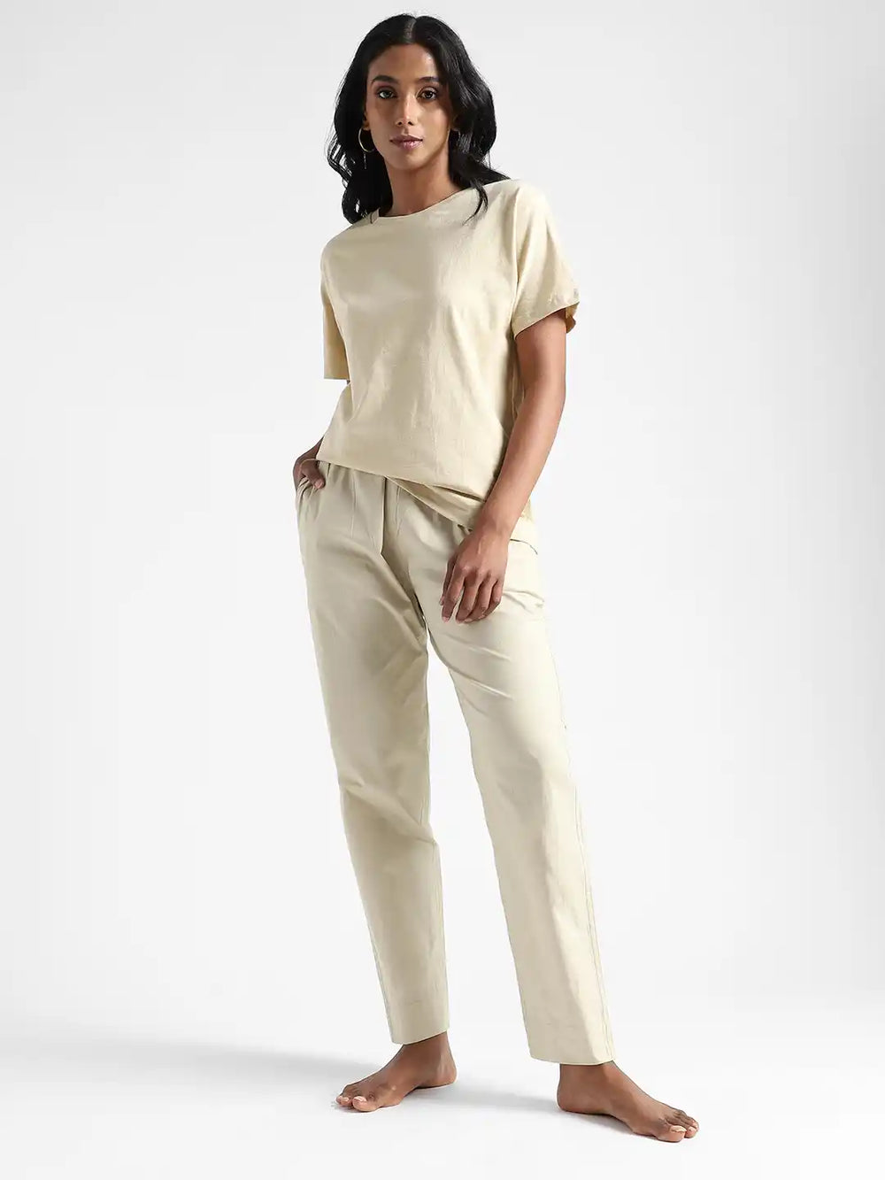 Organic Cotton & Natural Dyed Womens Henna Green Color Slim Fit Pants by Livbio - EarthBased