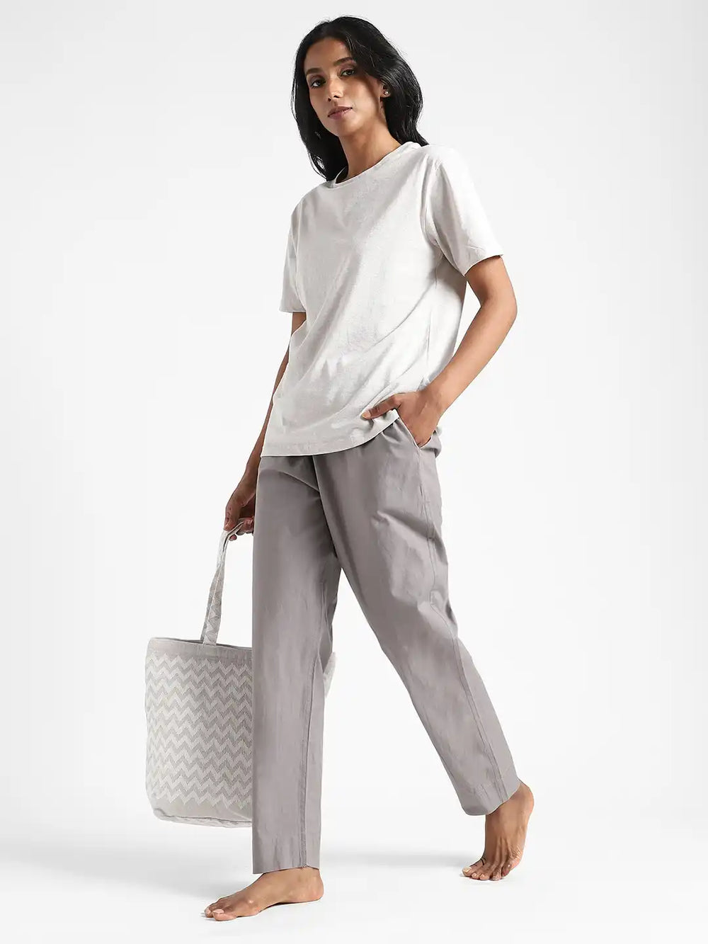 Organic Cotton & Natural Dyed Womens Iron Grey Color Slim Fit Pants by Livbio - EarthBased