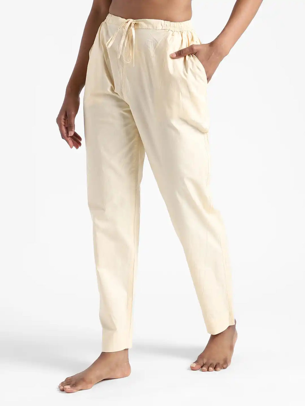 Organic Cotton & Natural Dyed Womens Rust Cream Color Slim Fit Pants by Livbio - EarthBased