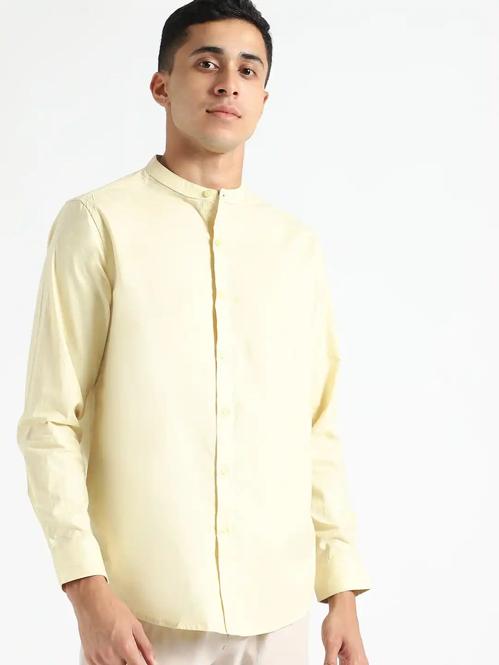 Organic Cotton & Naturally Dyed Mens Round Neck Lemon Yellow Shirt by Livbio - EarthBased