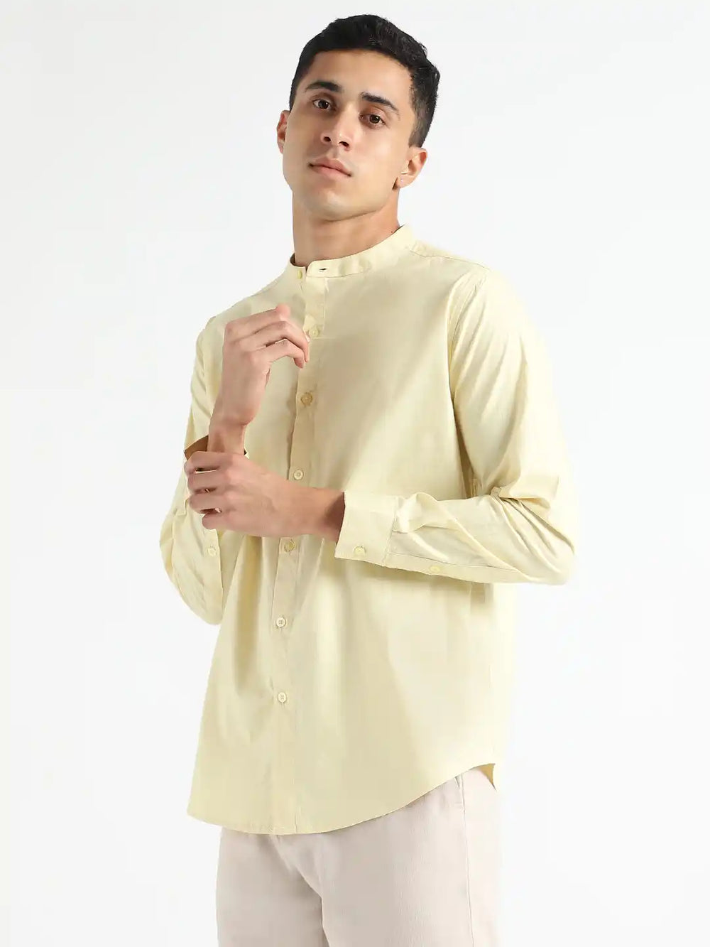 Organic Cotton & Naturally Dyed Mens Round Neck Lemon Yellow Shirt by Livbio - EarthBased
