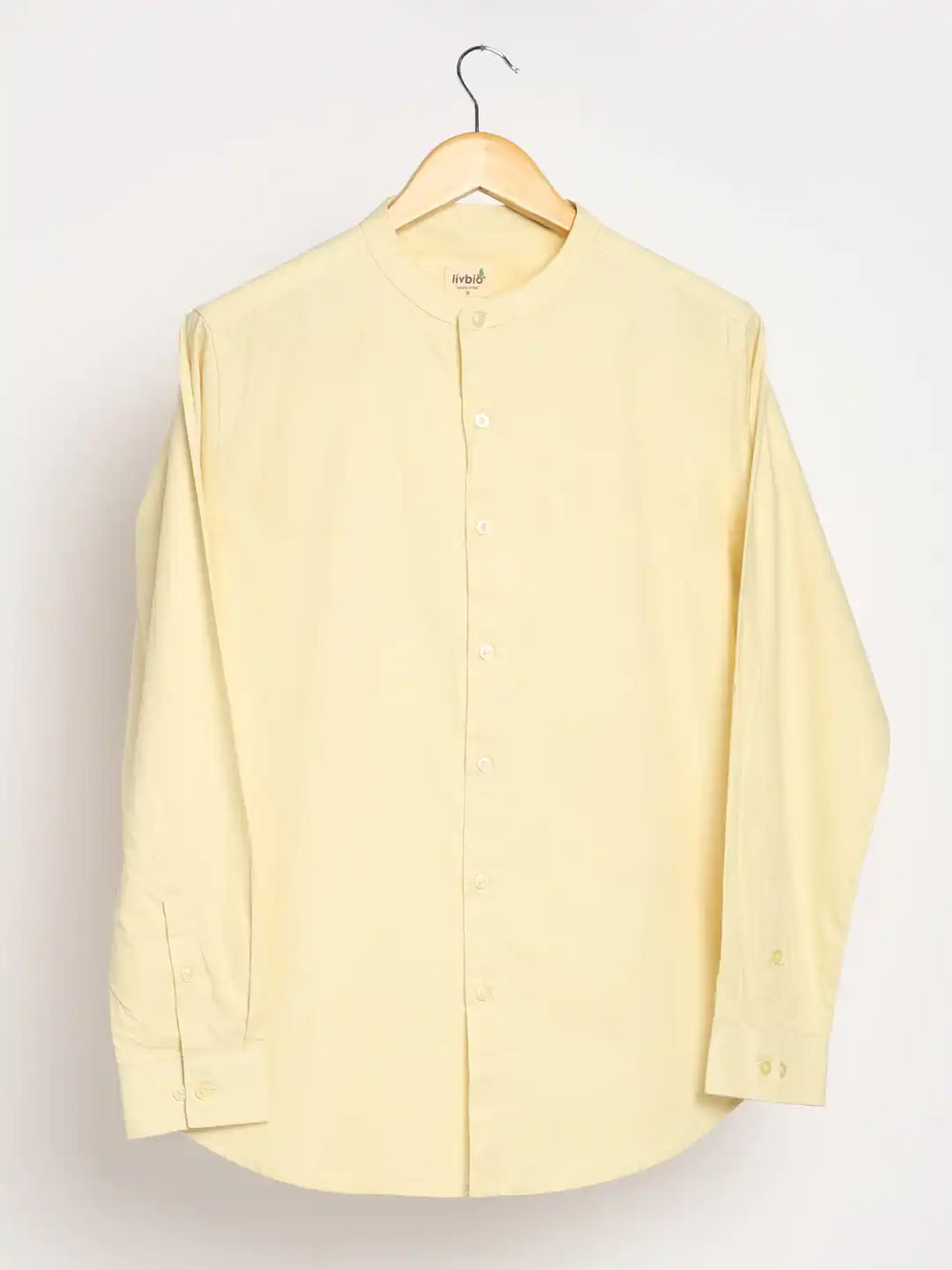 Organic Cotton & Naturally Dyed Mens Round Neck Lemon Yellow Shirt by Livbio - EarthBased