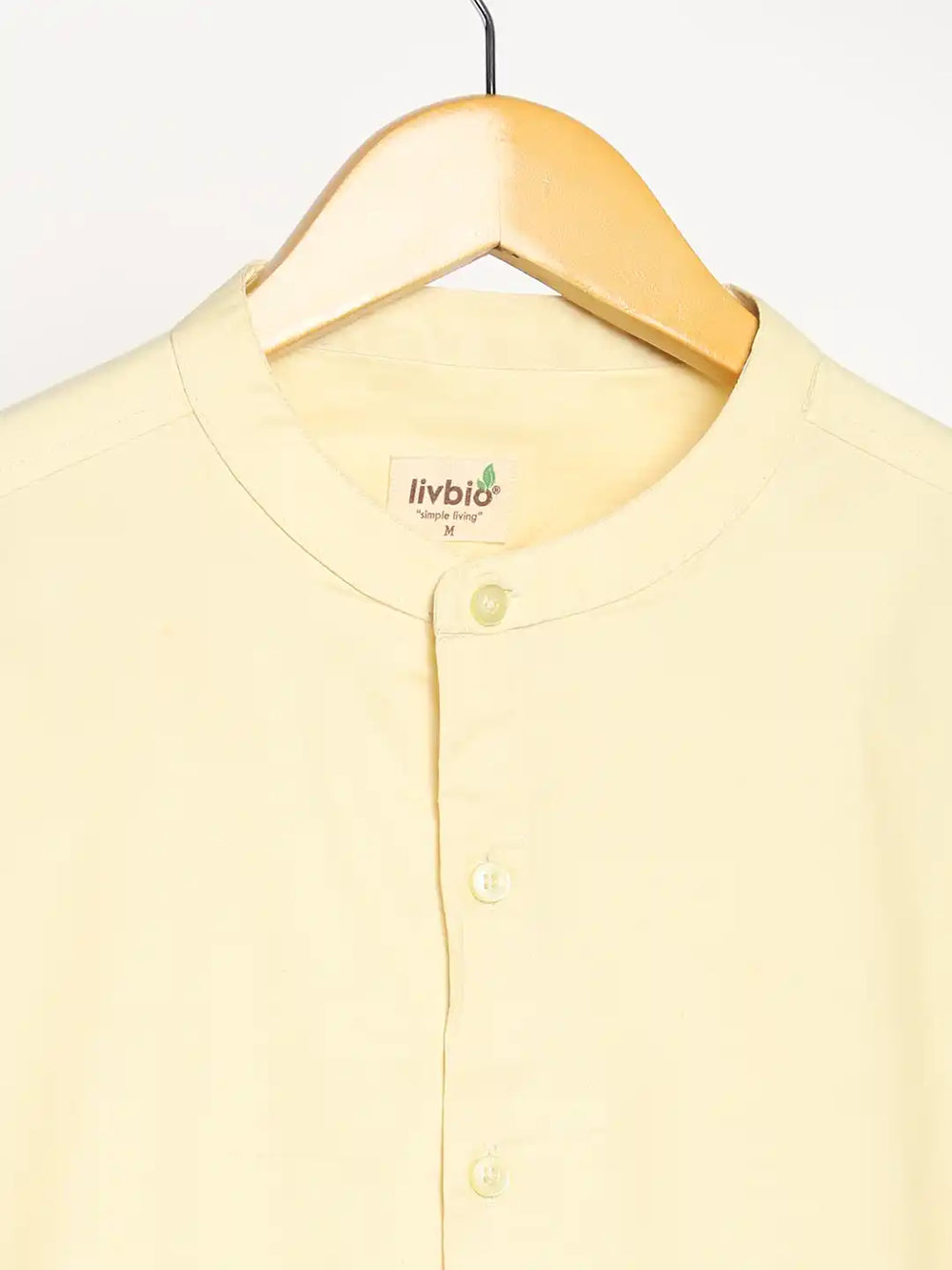 Organic Cotton & Naturally Dyed Mens Round Neck Lemon Yellow Shirt by Livbio - EarthBased
