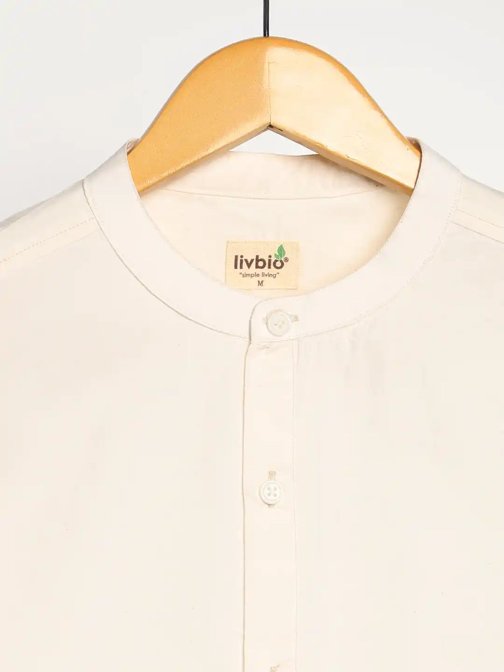Organic Cotton & Naturally Dyed Mens Round Neck Light Cream Shirt by Livbio - EarthBased