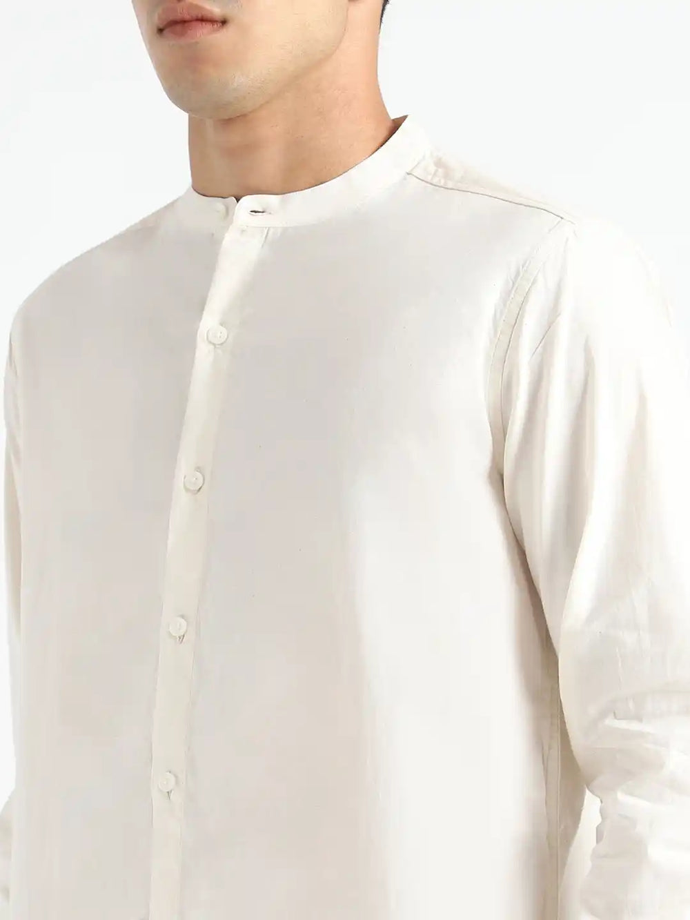 Organic Cotton & Naturally Dyed Mens Round Neck Light Cream Shirt by Livbio - EarthBased