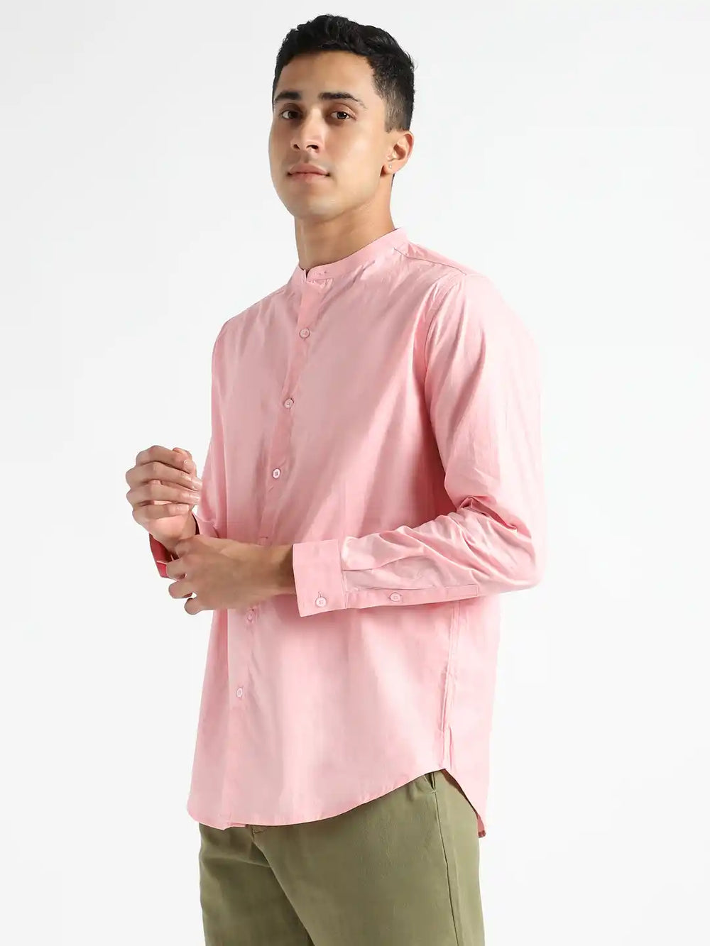 Organic Cotton & Naturally Dyed Mens Round Neck Pink Shirt by Livbio - EarthBased