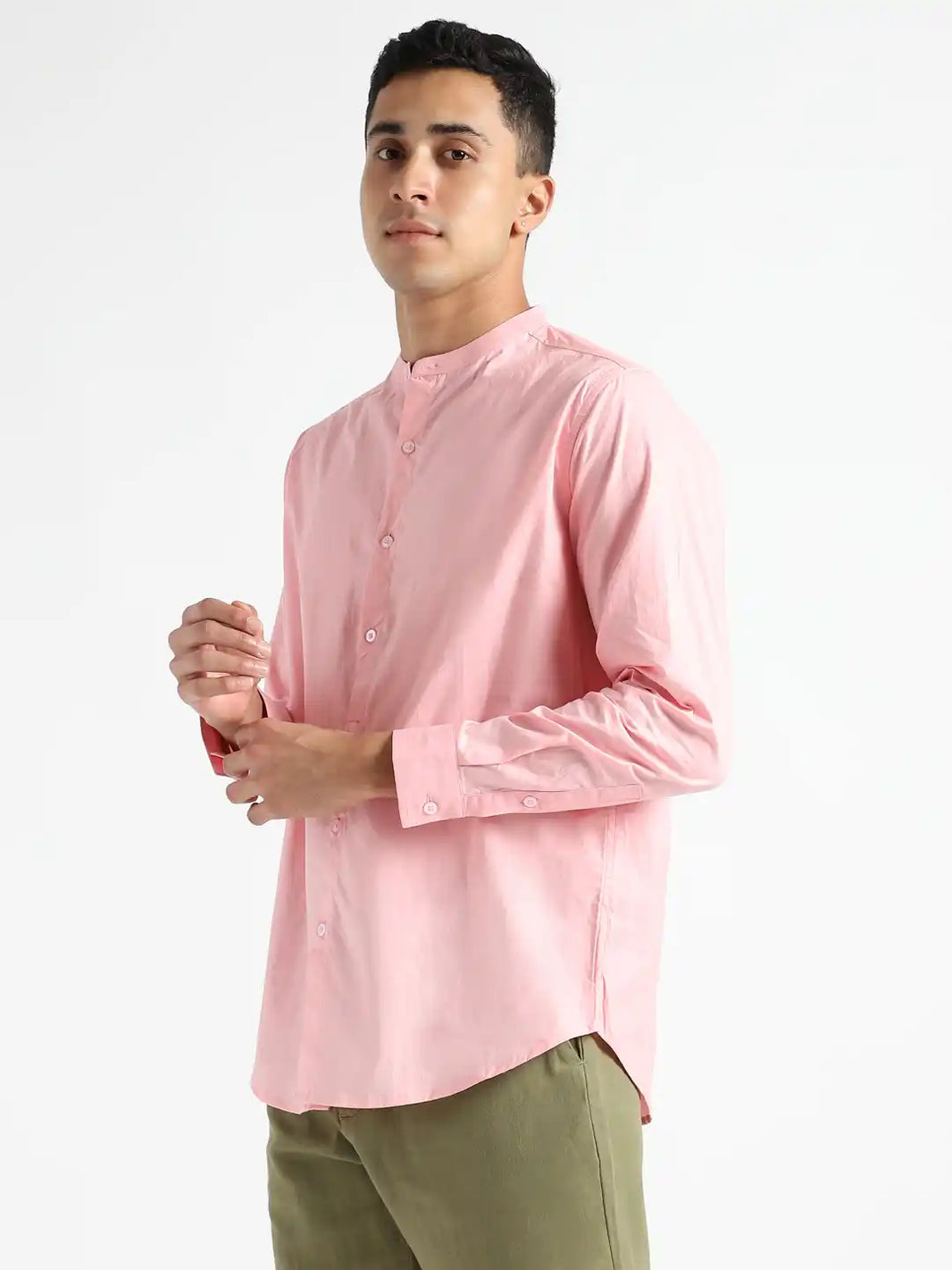 Organic Cotton & Naturally Dyed Mens Round Neck Pink Shirt by Livbio - EarthBased