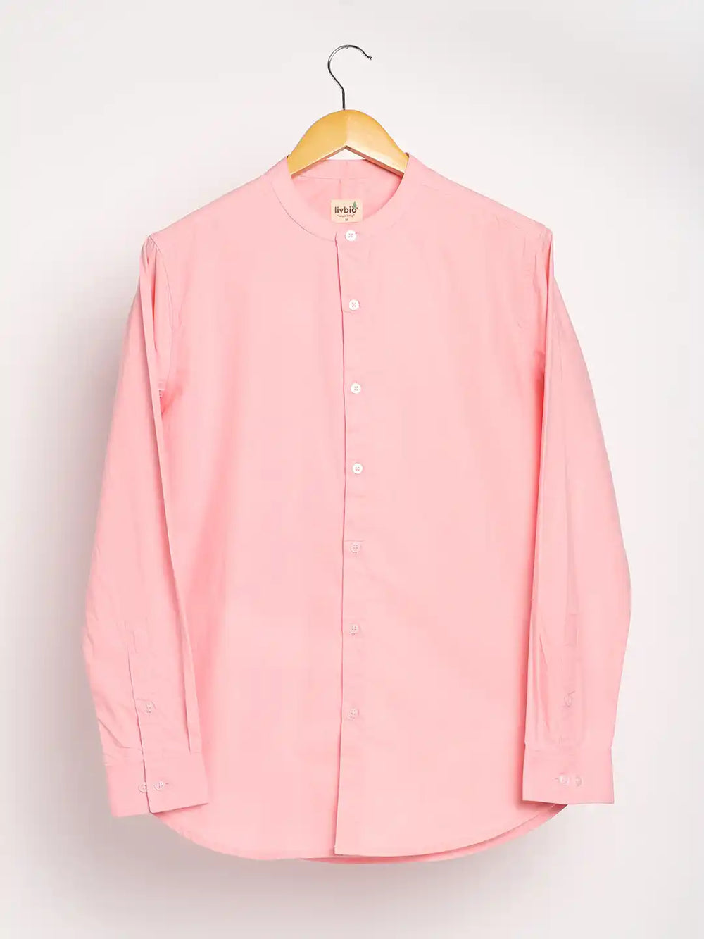Organic Cotton & Naturally Dyed Mens Round Neck Pink Shirt by Livbio - EarthBased