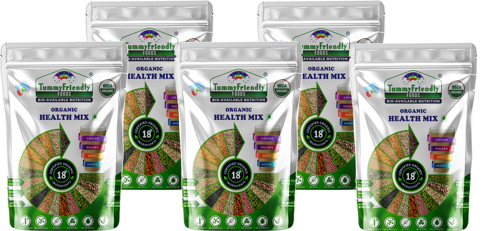 TummyFriendly Foods 100% Organic Health Mix for Kids and Adults. No Chemicals, No Pesticides, No GMO 500 g (Pack of 5) - EarthBased