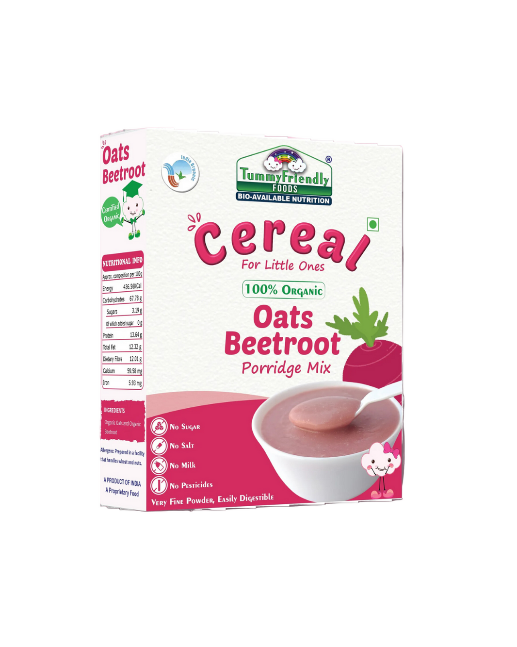 TummyFriendly Foods Certified 100% Organic Oats, Beetroot Porridge Mix , Organic Baby Food for 6 Months Old , Rich in Beta-Glucan, Protein & Fibre, 200g Each, 2 Packs Cereal (400 g, Pack of 2) - EarthBased