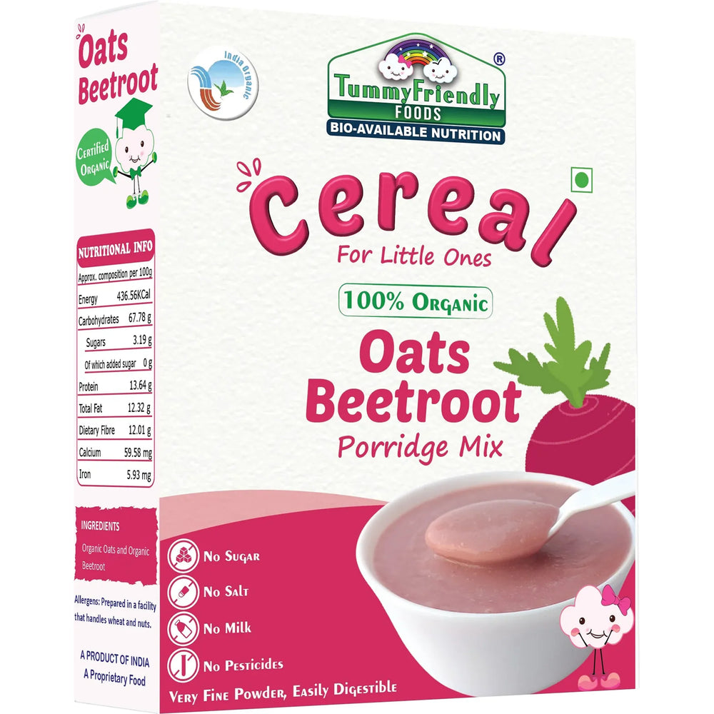 TummyFriendly Foods Certified 100% Organic Oats, Beetroot Porridge Mix | Organic Baby Food for 6 Months Old | Rich in Beta-Glucan, Protein & Fibre| 2 x 200g Cereal - EarthBased