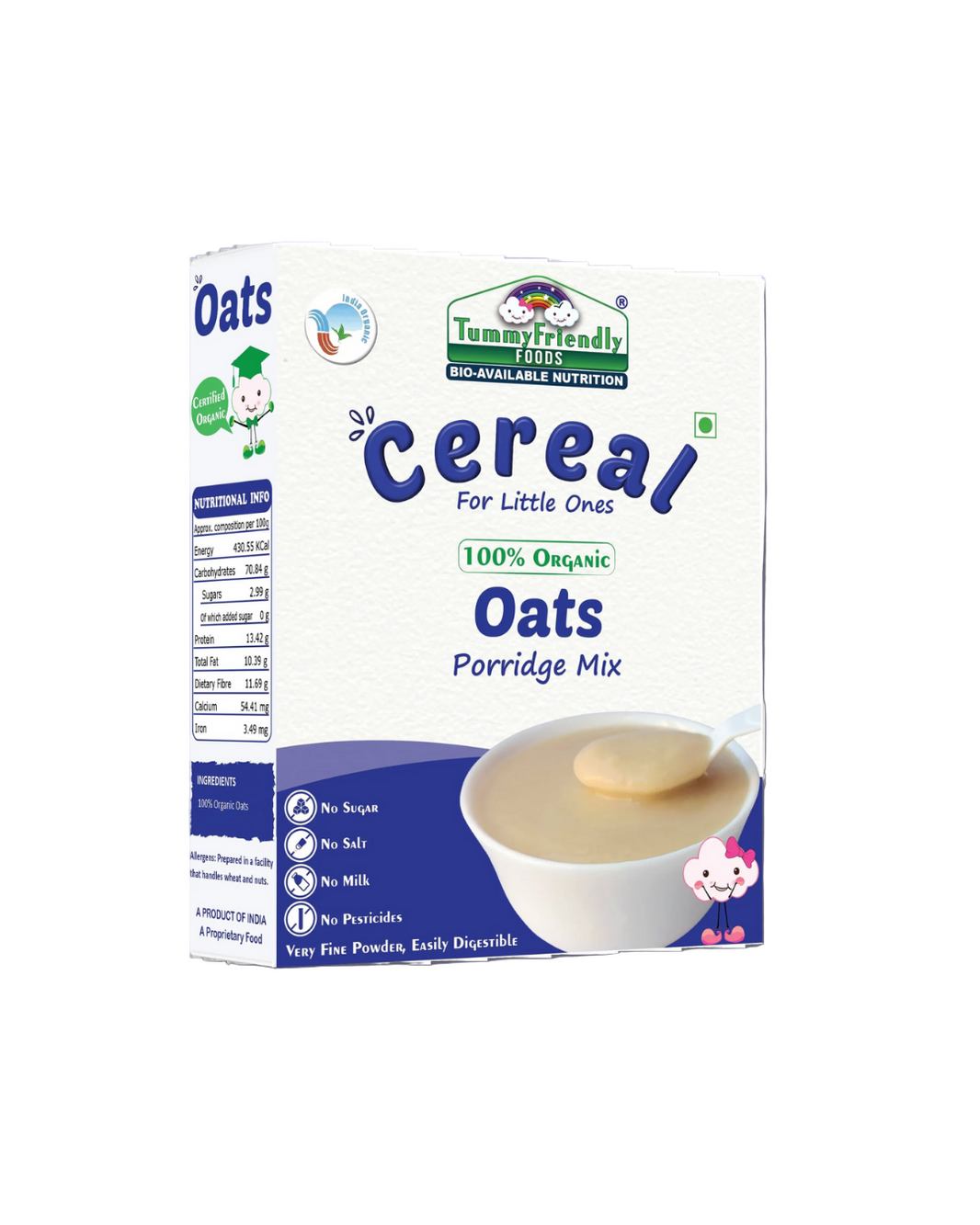 TummyFriendly Foods Certified 100% Organic Oats Porridge Mix | Organic Baby Food for 6 Months Old | Rich in Beta-Glucan, Protein & Fibre| 200g Cereal (200 g, 6+ Months) - EarthBased