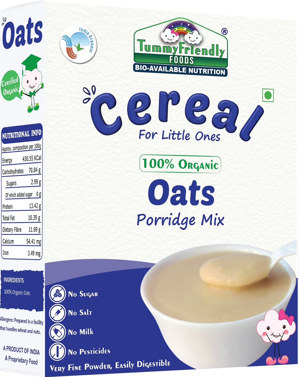 TummyFriendly Foods Certified 100% Organic Oats Porridge Mix | Organic Baby Food for 6 Months Old | Rich in Beta-Glucan, Protein & Fibre| 200g Cereal (200 g, 6+ Months) - EarthBased