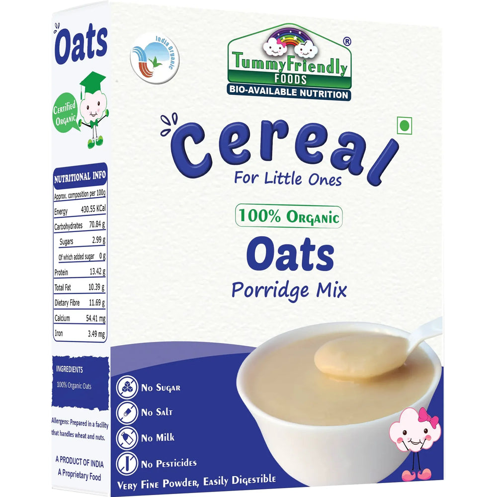 TummyFriendly Foods Certified 100% Organic Oats Porridge Mix | Organic Baby Food for 6 Months Old | Rich in Beta-Glucan, Protein & Fibre| Cereal (2 x 200 g, 6+ Months) - EarthBased