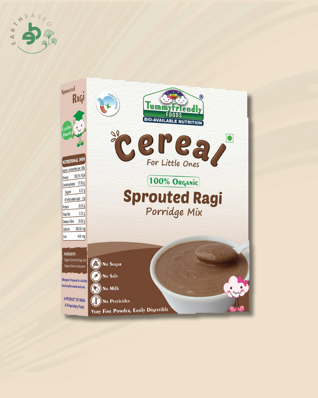 TummyFriendly Foods Certified Organic Sprouted Ragi Porridge Mix (400 g, Pack of 2) - EarthBased