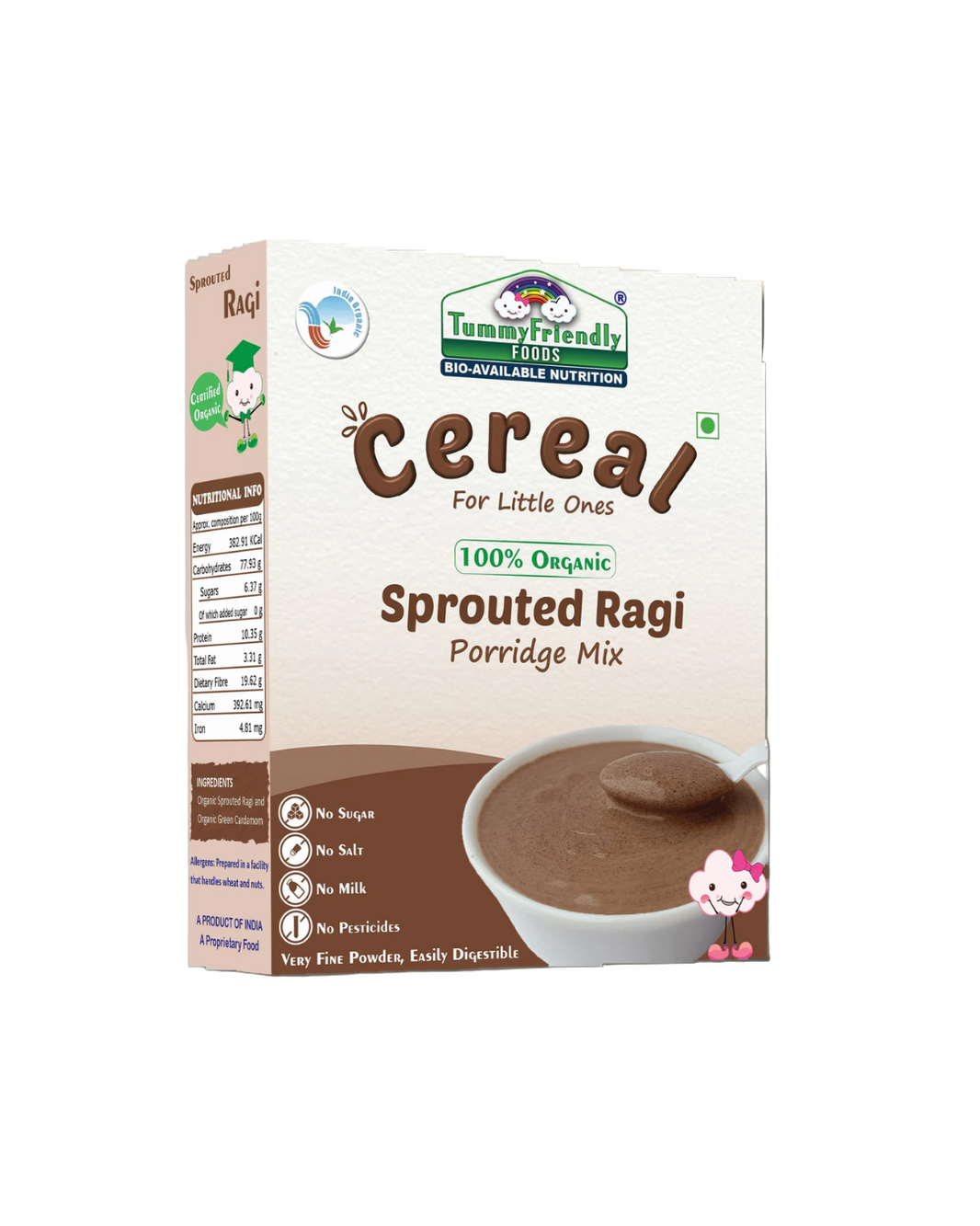 TummyFriendly Foods Certified Organic Sprouted Ragi Porridge Mix (400 g, Pack of 2) - EarthBased
