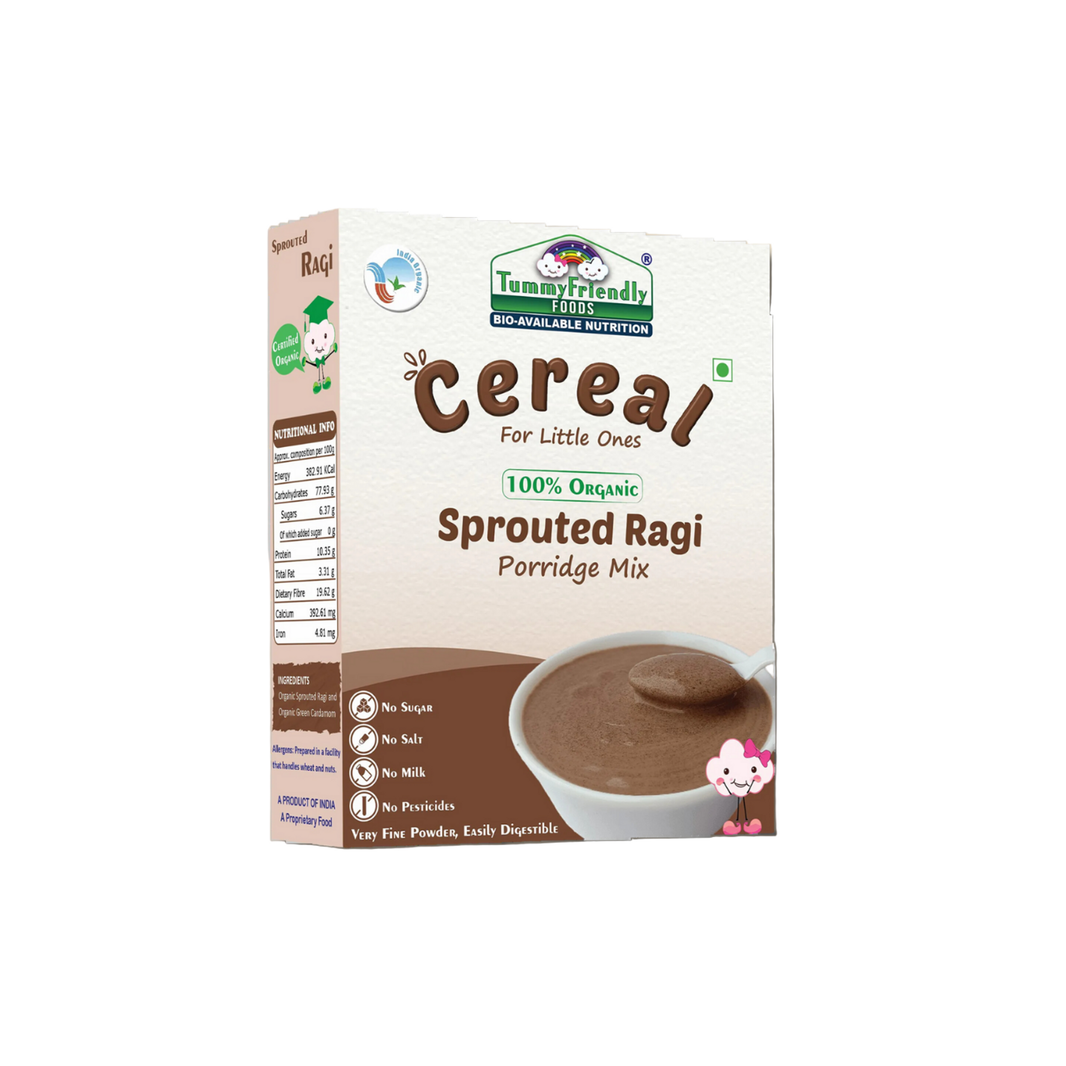 TummyFriendly Foods Certified Organic Sprouted Ragi Porridge Mix | Made of Organic Sprouted Ragi for Baby| Rich in Calcium, Iron, Fibre & Micro-Nutrients | 2 x 200g Cereal - EarthBased