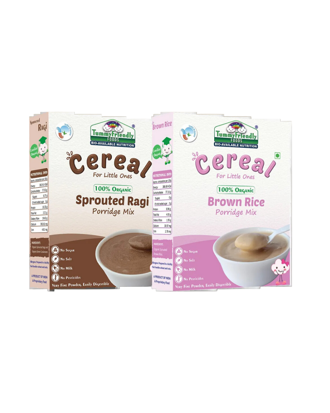 TummyFriendly Foods Certified Stage1 Porridge Mixes | Organic Baby Food for 6 Months Old Baby | Ragi, Brown Rice - 2 Packs, 200g Each Cereal (400 g, Pack of 2) - EarthBased
