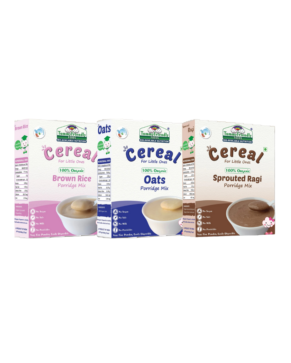TummyFriendly Foods Certified Organic Stage1 Sprouted Porridge Mixes Combo Pack| Sprouted Ragi, Sprouted Brown Rice and Oats | 200g Each, Cereal (600 g, Pack of 3) - EarthBased