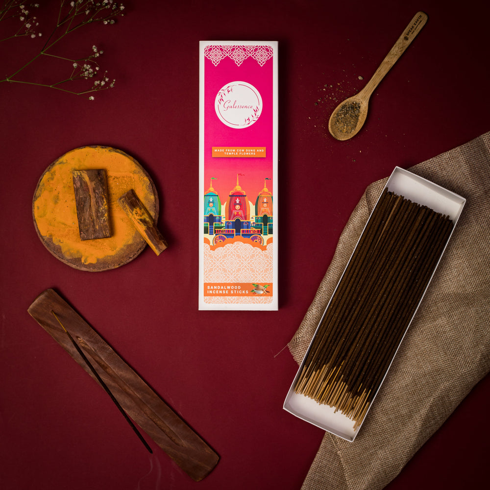 Gulessence (Pack of 6) -Loban ,Oudh, Rose, Jasmine ,Nirvanasence & Sandalwood Incense Sticks with Free Incense Holder - EarthBased
