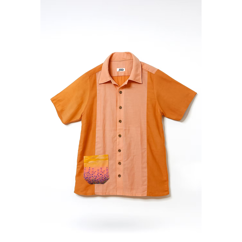 Hand-painted peach pocket detail on the JOD Pocket Maar Shirt