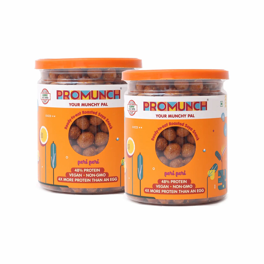 PROMUNCH Roasted Soya Snack | Vegan |Gluten-Free | Pack of 2 Flavour: Peri Peri 150 g Each - EarthBased