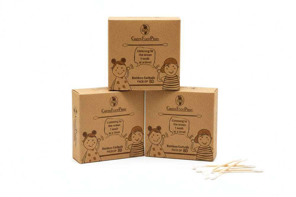 Green Foot Print Bamboo Earbuds/ Ear Swabs - Pack of 80 x 2 - EarthBased