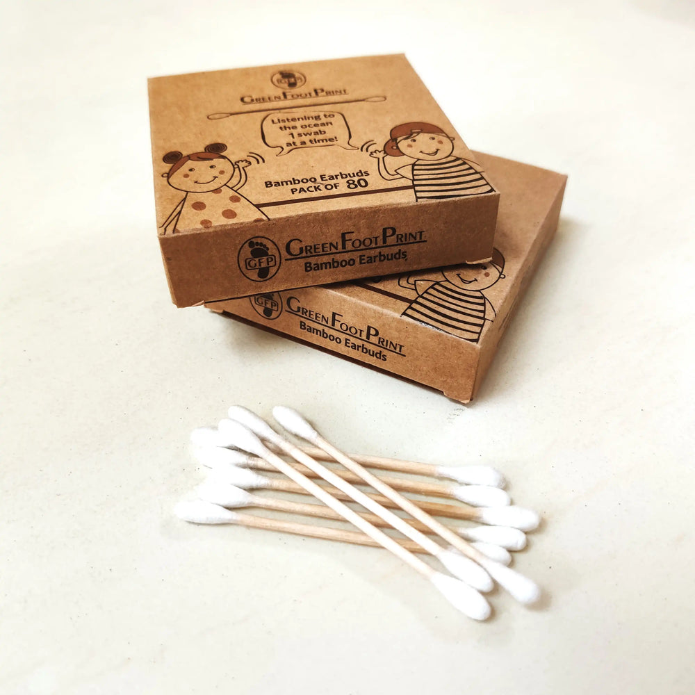 Green Foot Print Bamboo Earbuds/ Ear Swabs - Pack of 80 x 2 - EarthBased