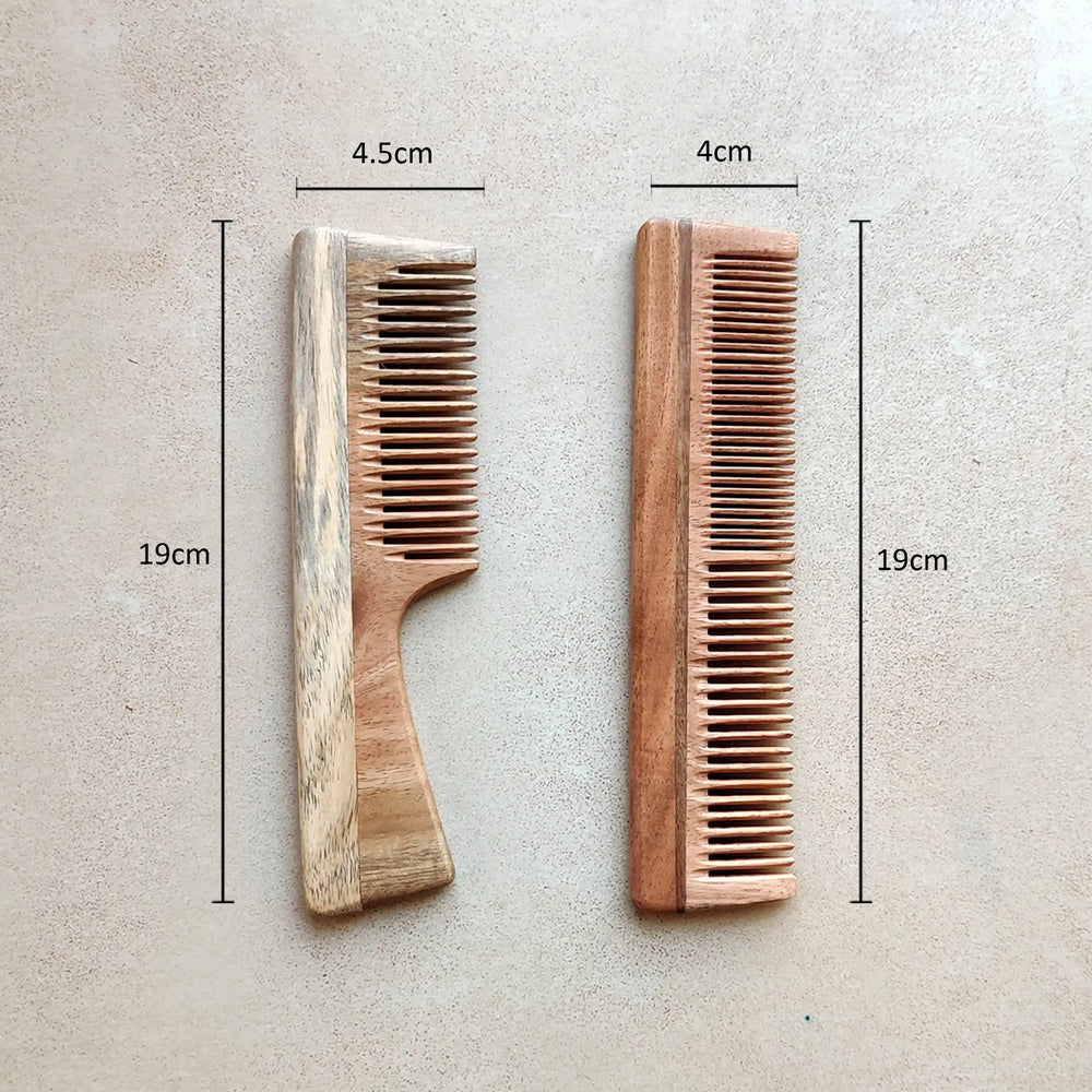 Green Foot Print Neem Wood Combs-Handle and Dual teeth (pack of 2) - EarthBased