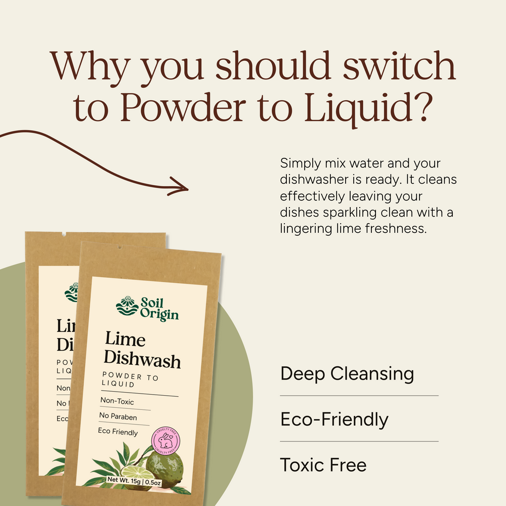 Powder to Liquid Dishwash (Lime) | Pack of 4 - EarthBased