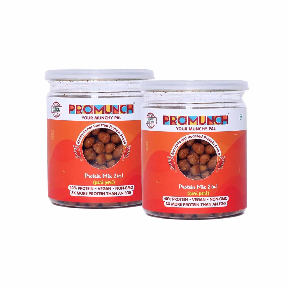 PROMUNCH Roasted Soya Snack | Vegan |Gluten-Free | Protein Mix 2 in 1 Peri Peri 150g (Pack of 2) - EarthBased
