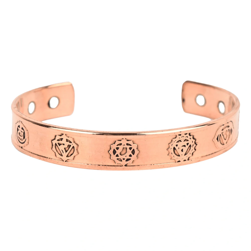 Pure Copper Healing Kada – Unisex Magnetic Cuff with 7 Chakra Engraving - EarthBased