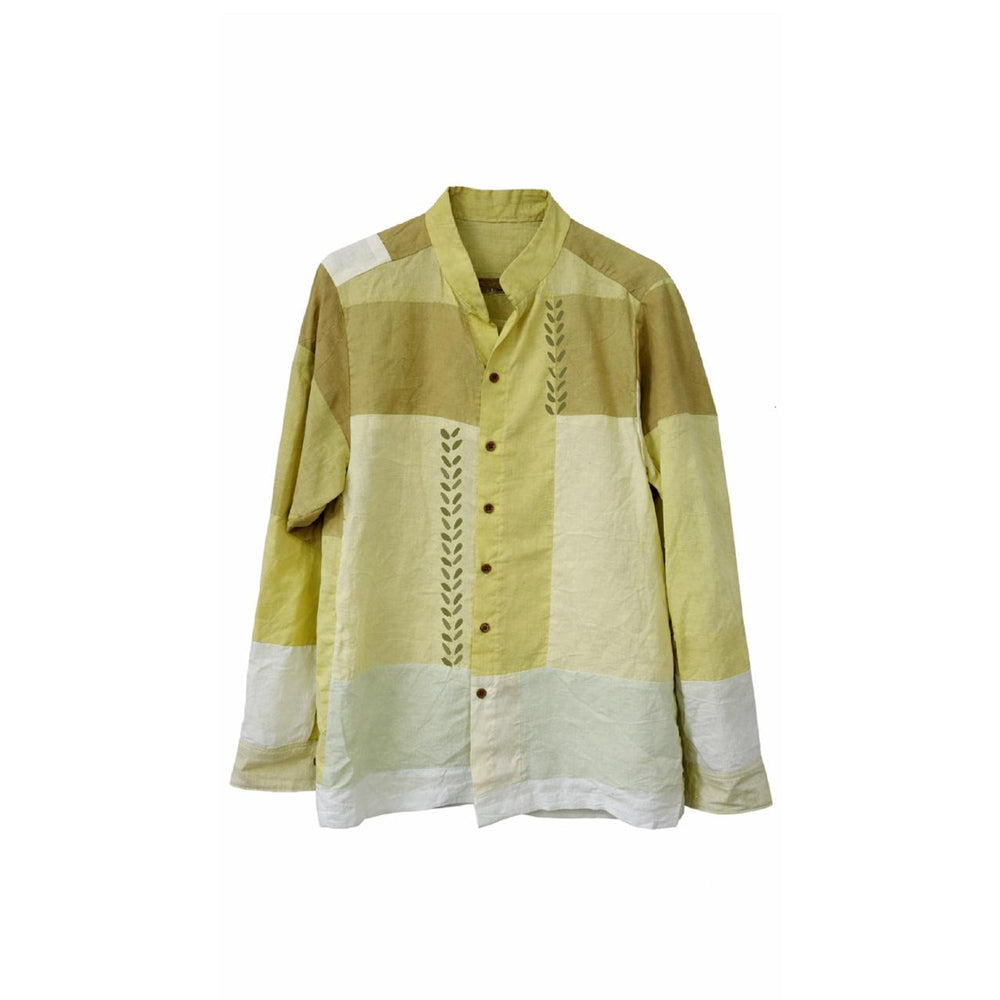 Pure cotton casual fit unisex shirt in green by JOD, Jogakbo patchwork panels