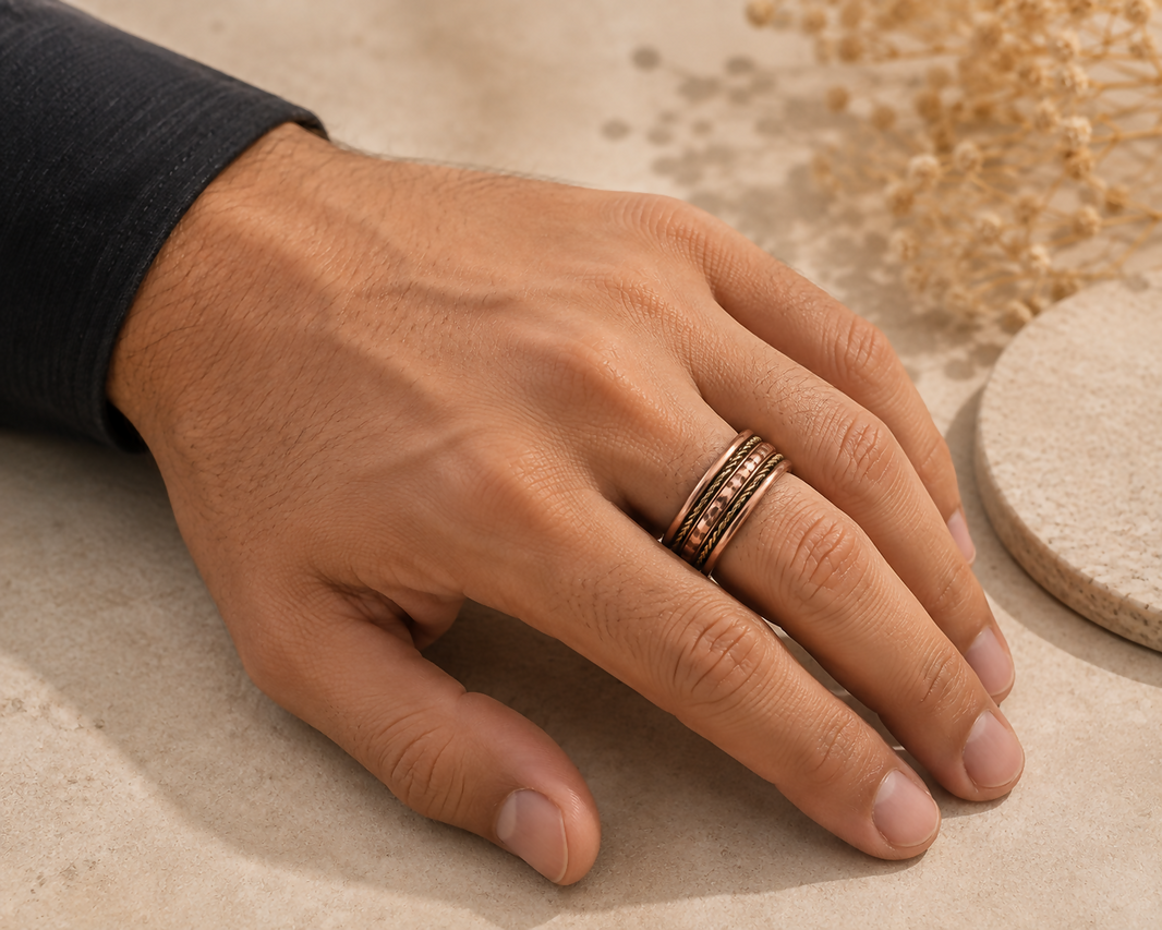 Adjustable Copper Magnetic Ring for Men & Women | Pure Copper Ring with Magnets | Ayurvedic Wellness Ring