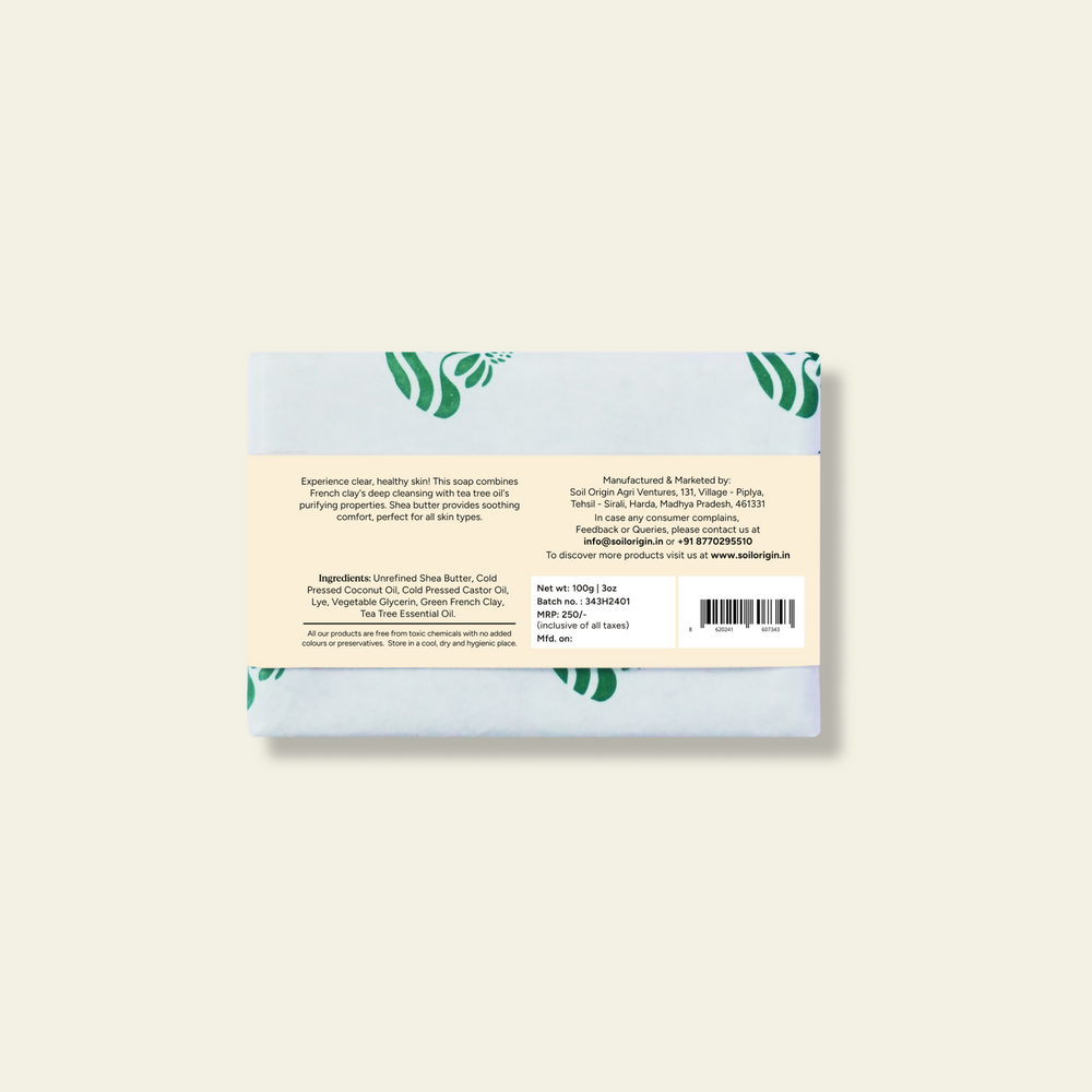 Green French Clay & Tea Tree Body Soap With Shea Butter - 100 Gm | Pack of 2 - EarthBased