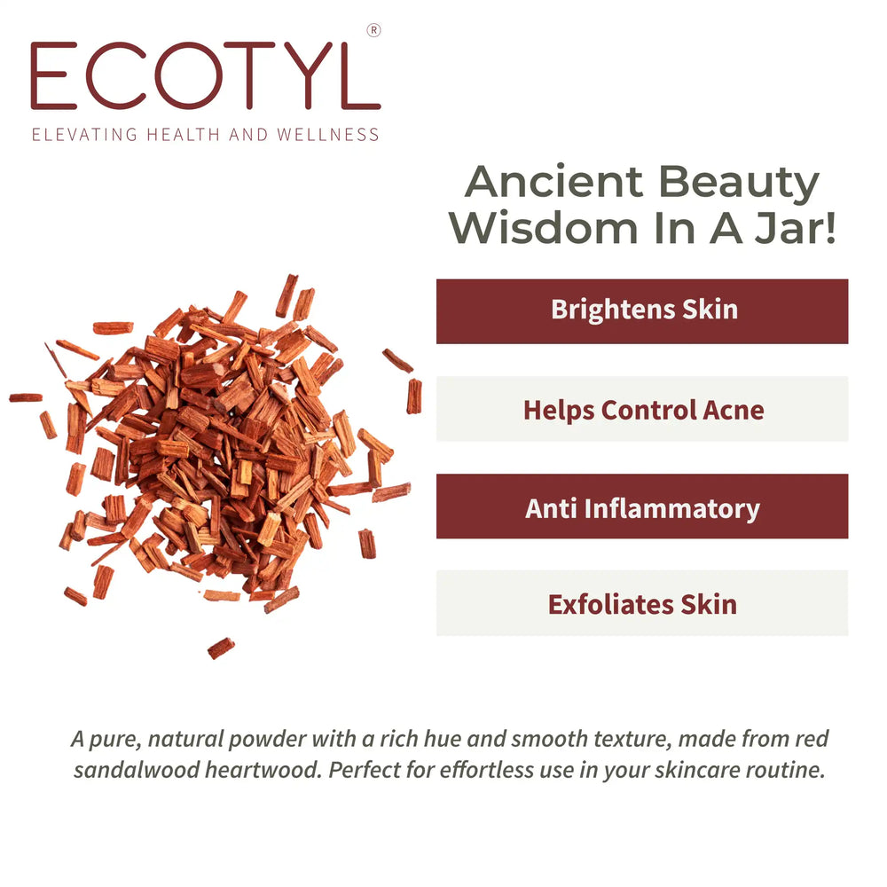 Ecotyl Red Sandalwood Powder | Natural Skin Brightener | Anti-Acne | Ayurvedic Skincare | 100g - EarthBased