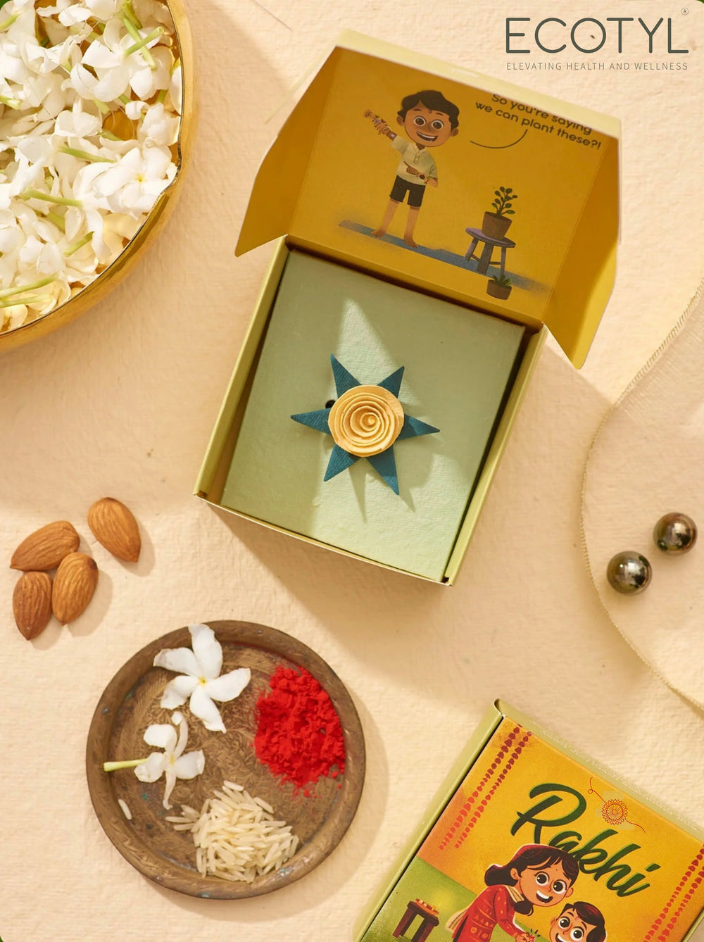 Rakhi Lumba Set | Plantable Seed Paper with Kumkum & Chawal | Set of 4 - EarthBased