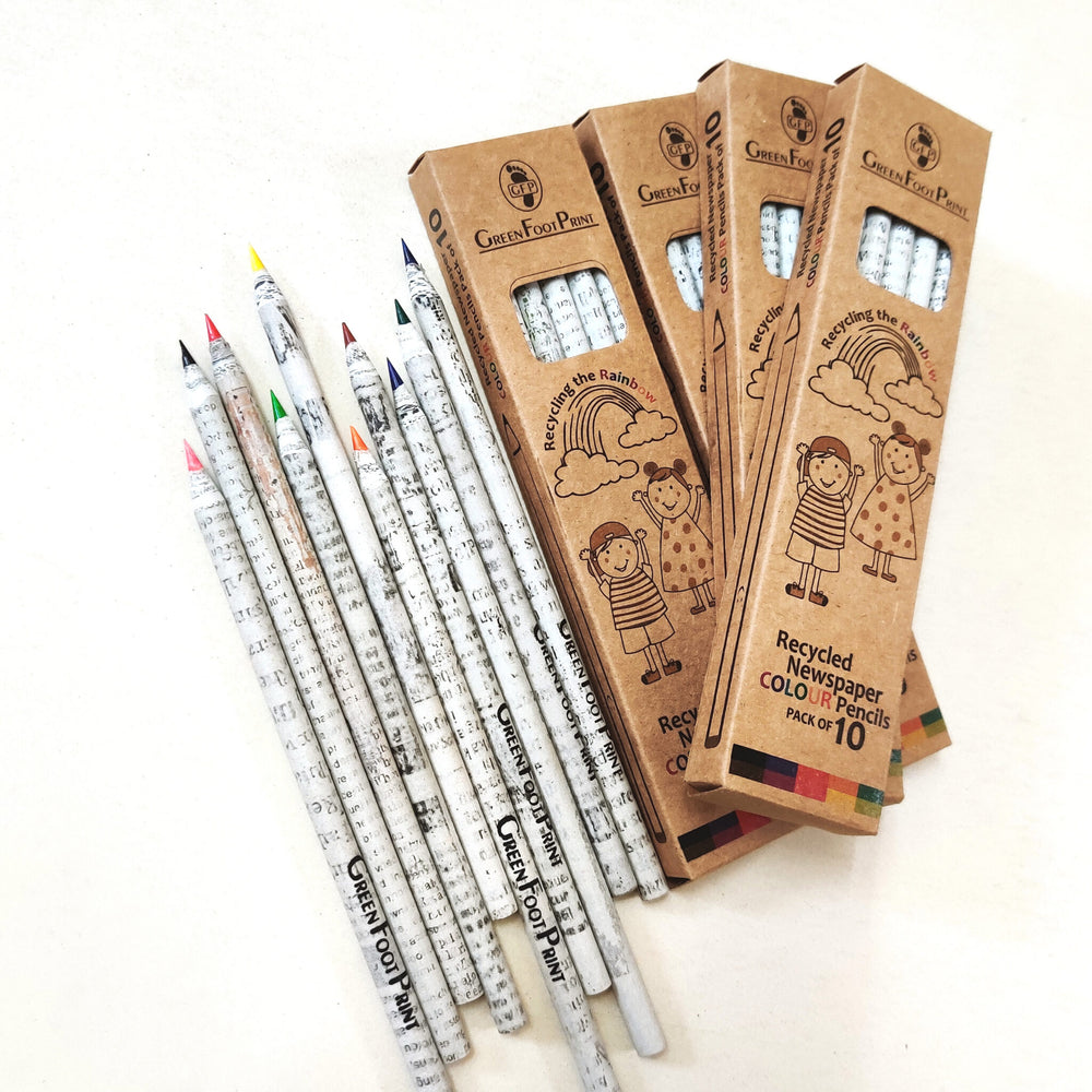 Recycled News paper COLOUR Pencils | Green Foot Print - EarthBased