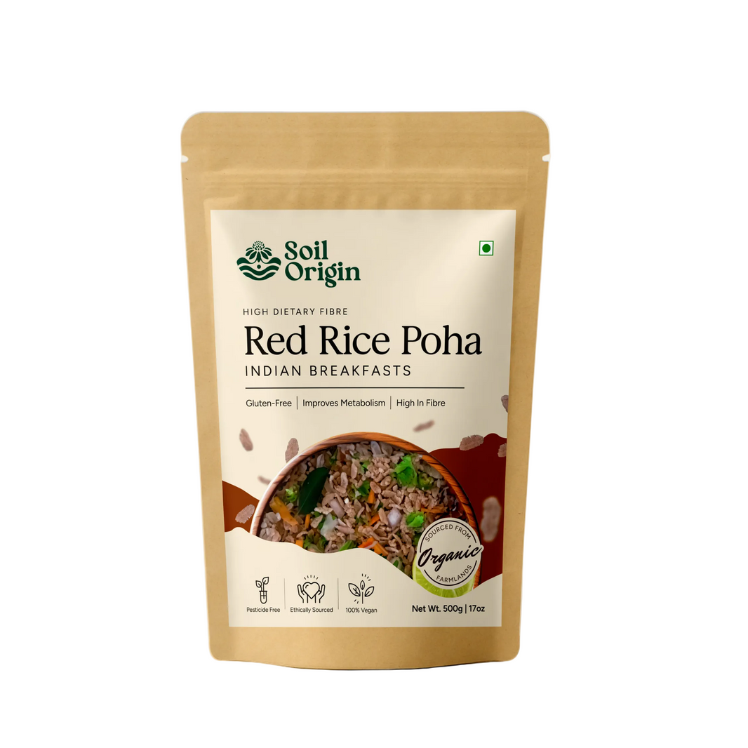 Red Rice Poha (Flakes) by Soil Origin | Pack of 3 - EarthBased